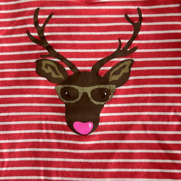 Mini Boden Red and White Striped Reindeer Long Sleeve Tee Size 2/3T. EUC. - Picture 2 of 4